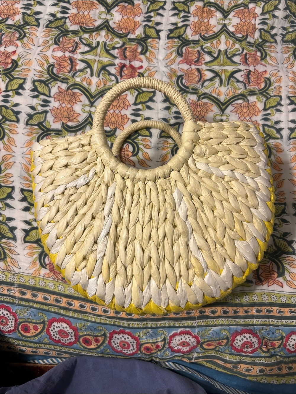 Target Braided Straw Half-Moon Tote with Yellow Trim and Green Scarf - Picture 4 of 4